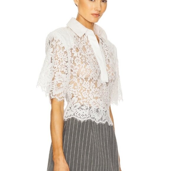 Helsa The Lace Shirt With Shoulder Pad - Picture 2 of 12